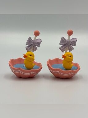 Vintage Hallmark Merry Miniature Duckling Duck in Upside Down Umbrella Toy Set